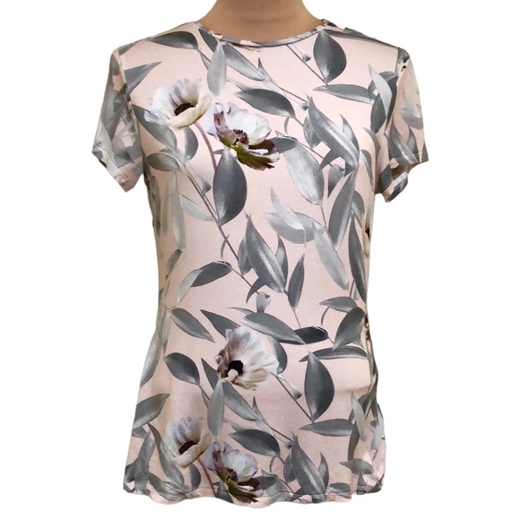 Ted Baker Tops - Ted Baker Syennai Everglade Top Sz 3 US 8 Pink Floral Short Sleeve Jersey Shirt